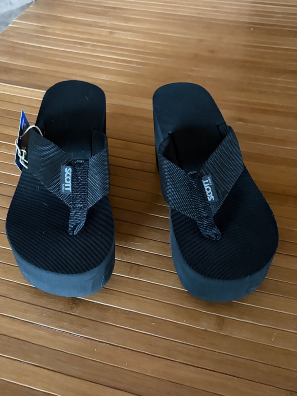 Black Women's Wedge Flip-Flop Sandals